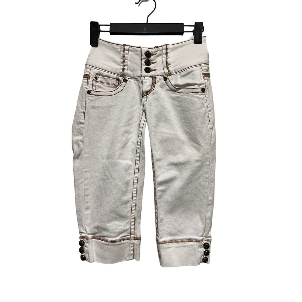 Industrial Cotton Bermuda  Long shorts white w/ brown stitching Size 3